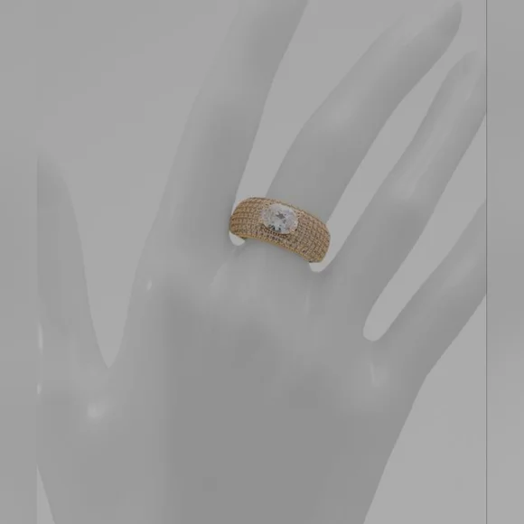 Aldo Gold-Tone Pave Band Ring with Clear Center Stone Size 7 Comes W Acc Pouch - Picture 1 of 4